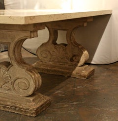 French 19th Century Fossil Marble Top Table on Twin Carved Stone Pediments