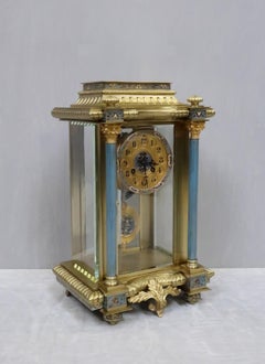 French 19th Century Four Glass Brass and Champleve Mantel Clock by Vincenti