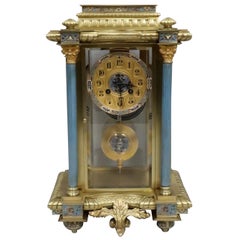 French 19th Century Four Glass Brass and Champleve Mantel Clock by Vincenti
