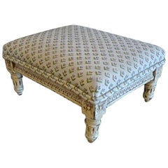 French 19th Century Four-Leg Foot Stool Newly Re-Upholstered with Antique Fabric