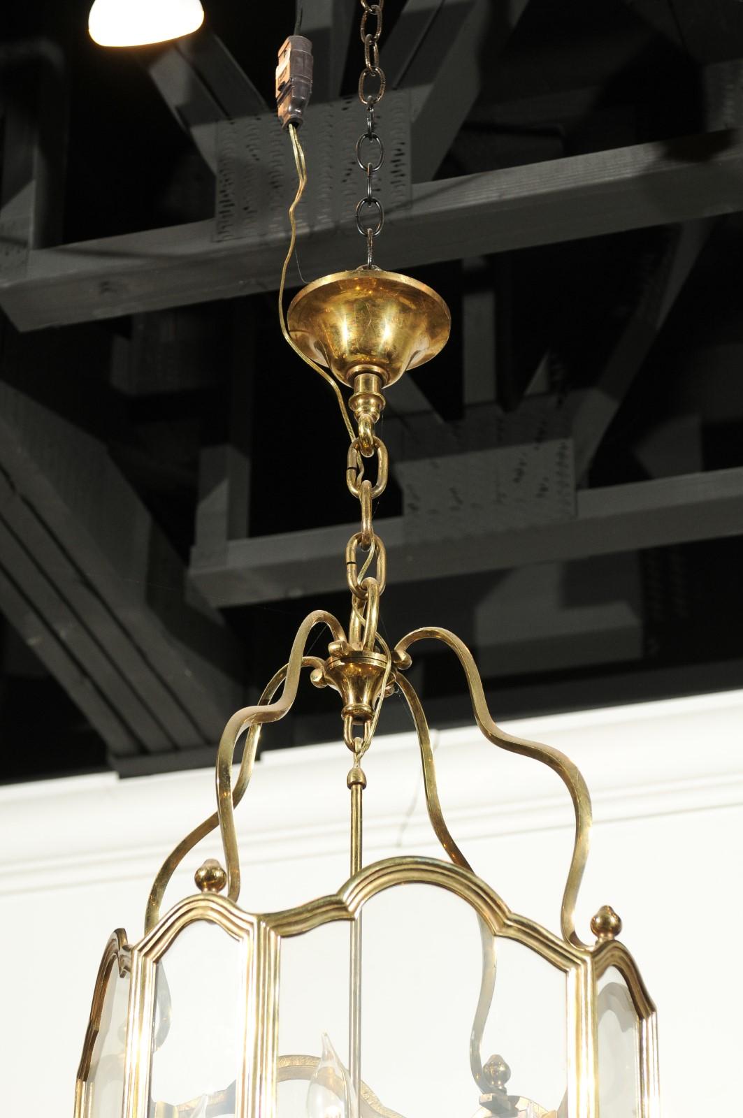 French 19th Century Four-Light Brass Lantern with Glass Panels and Scrolls 5