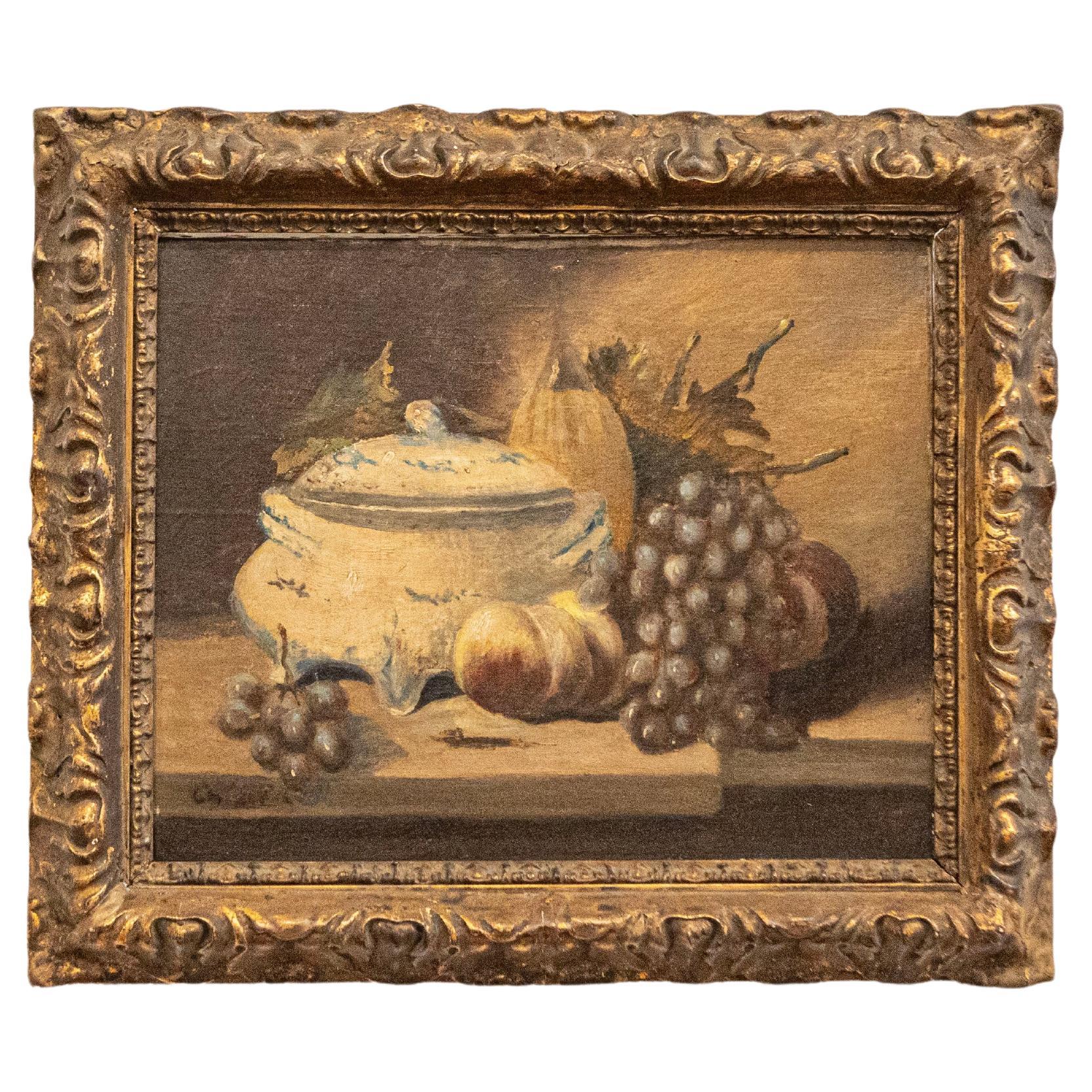 French 19th Century Framed and Signed Oil on Canvas Still-Life Painting For Sale