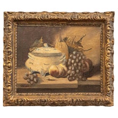 Pittura francese del XIX secolo incorniciata e firmata, olio su tela e natura morta