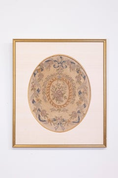 French 19th Century Framed Aubusson Oval Floral Tapestry in Giltwood Frame