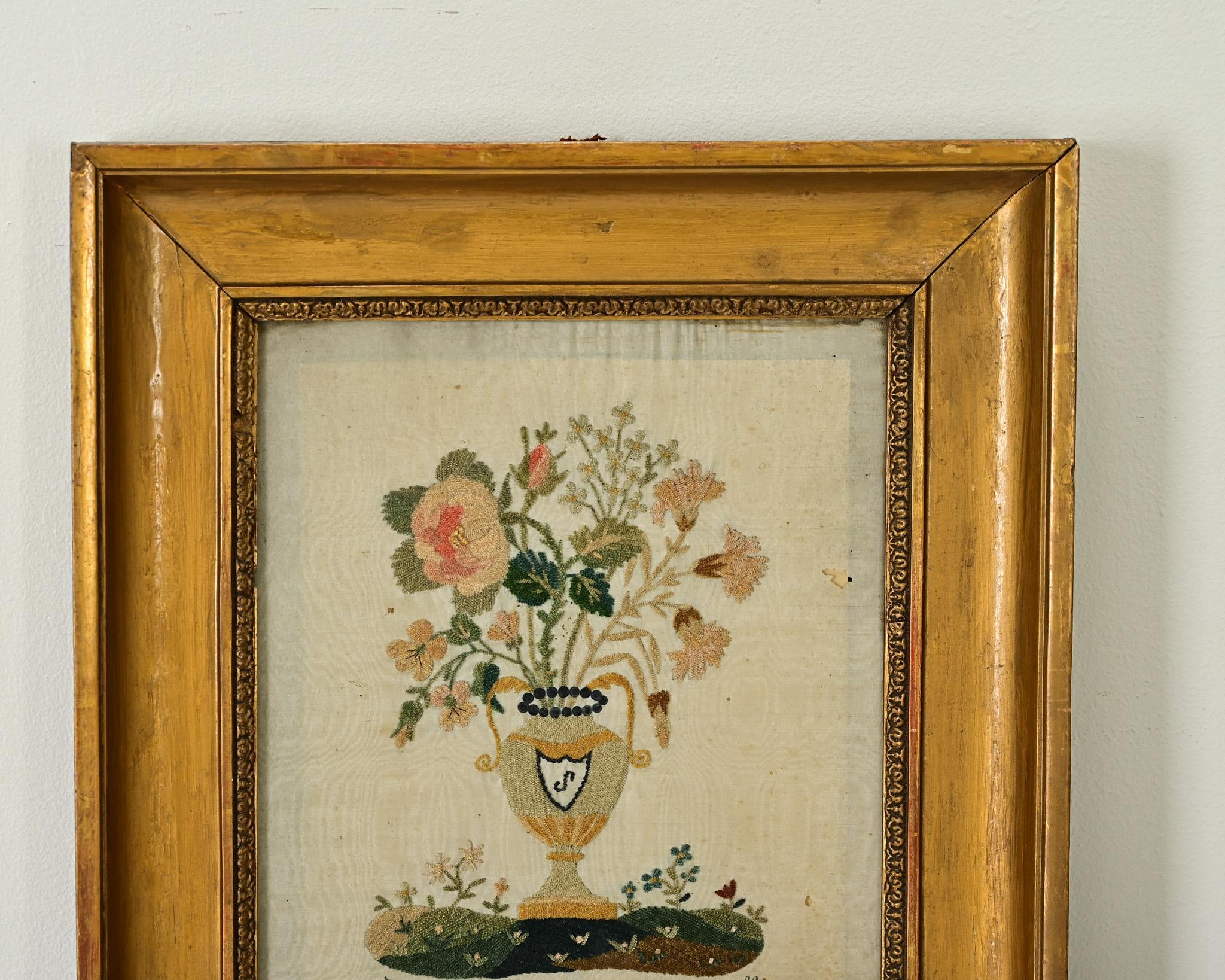 Embroidered French 19th Century Framed Embroidery Sample