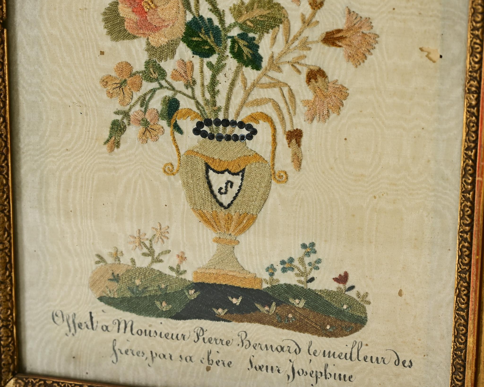 Wool French 19th Century Framed Embroidery Sample