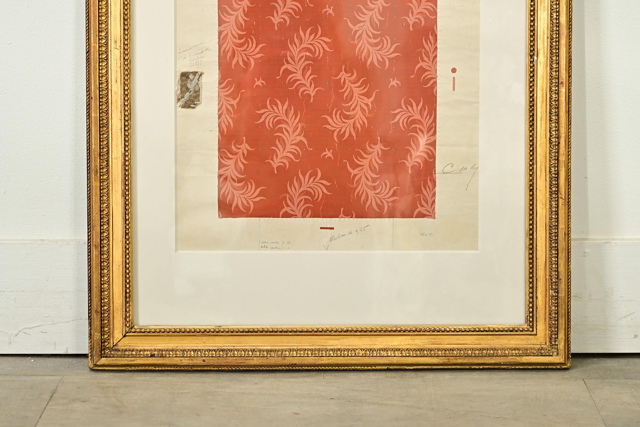 Hand-Painted French 19th Century Framed Fabric Strike Off For Sale