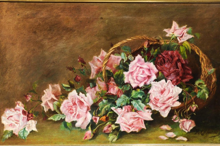 French 19th Century Framed Floral Oil on Canvas Painting Depicting