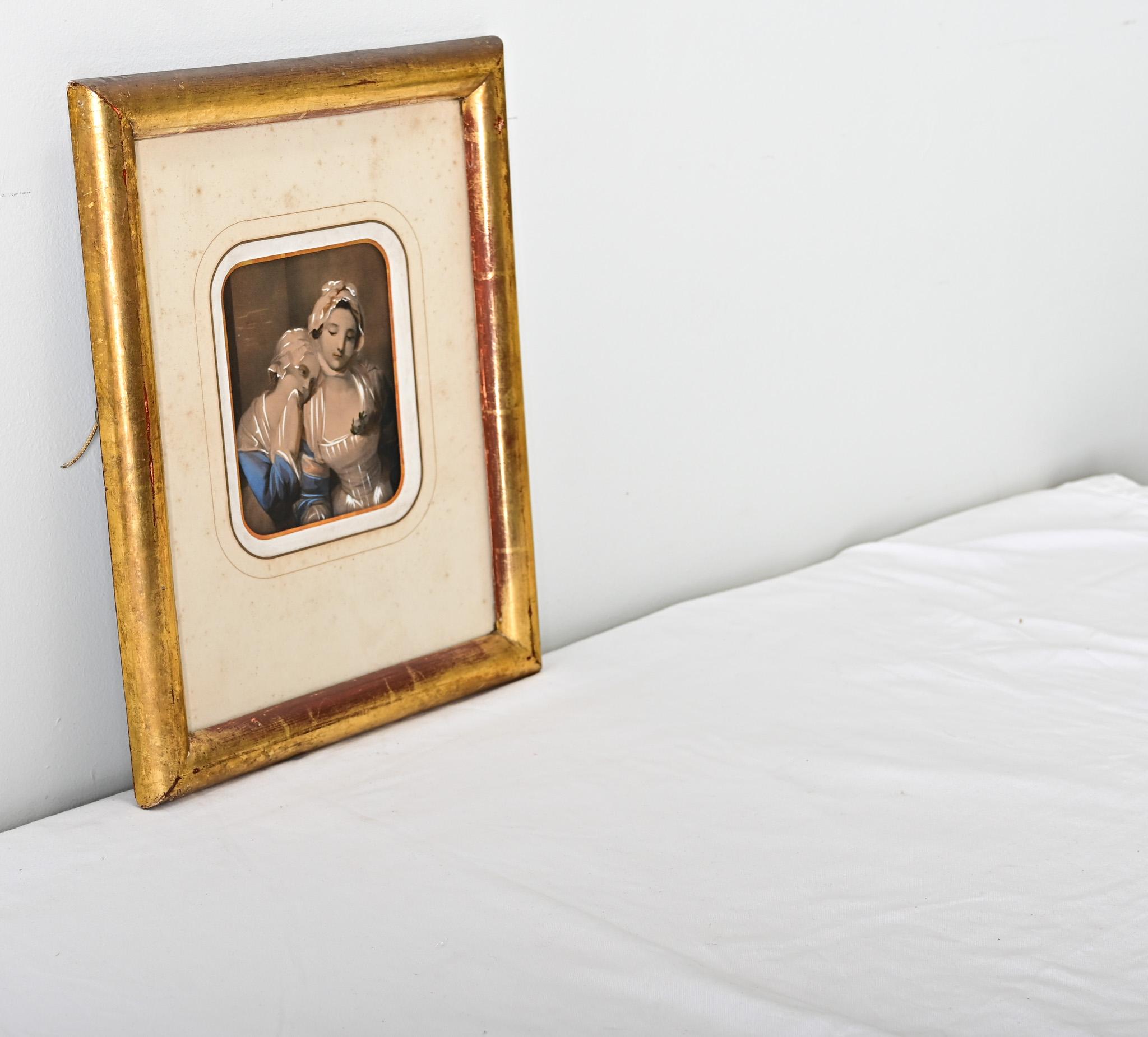 Glass French 19th Century Framed Hand Colored Lithograph For Sale