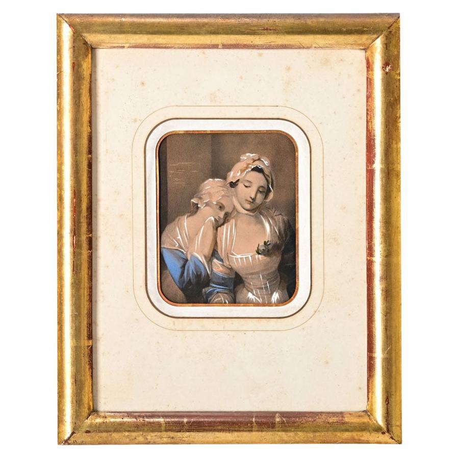 French 19th Century Framed Hand Colored Lithograph For Sale