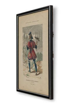 French Framed Lithograph of a Falconer of the House of François I