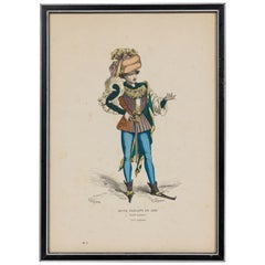 French 19th-Century Framed Lithograph of a Parisian Man in Renaissance Attire
