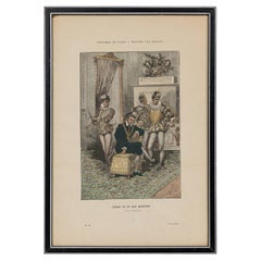 French 19th-Century Framed Lithograph of King Henry III of France with Companion
