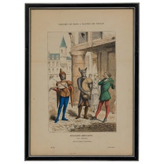 French 19th-Century Framed Lithograph of Wandering Musicians in Renaissance Atti