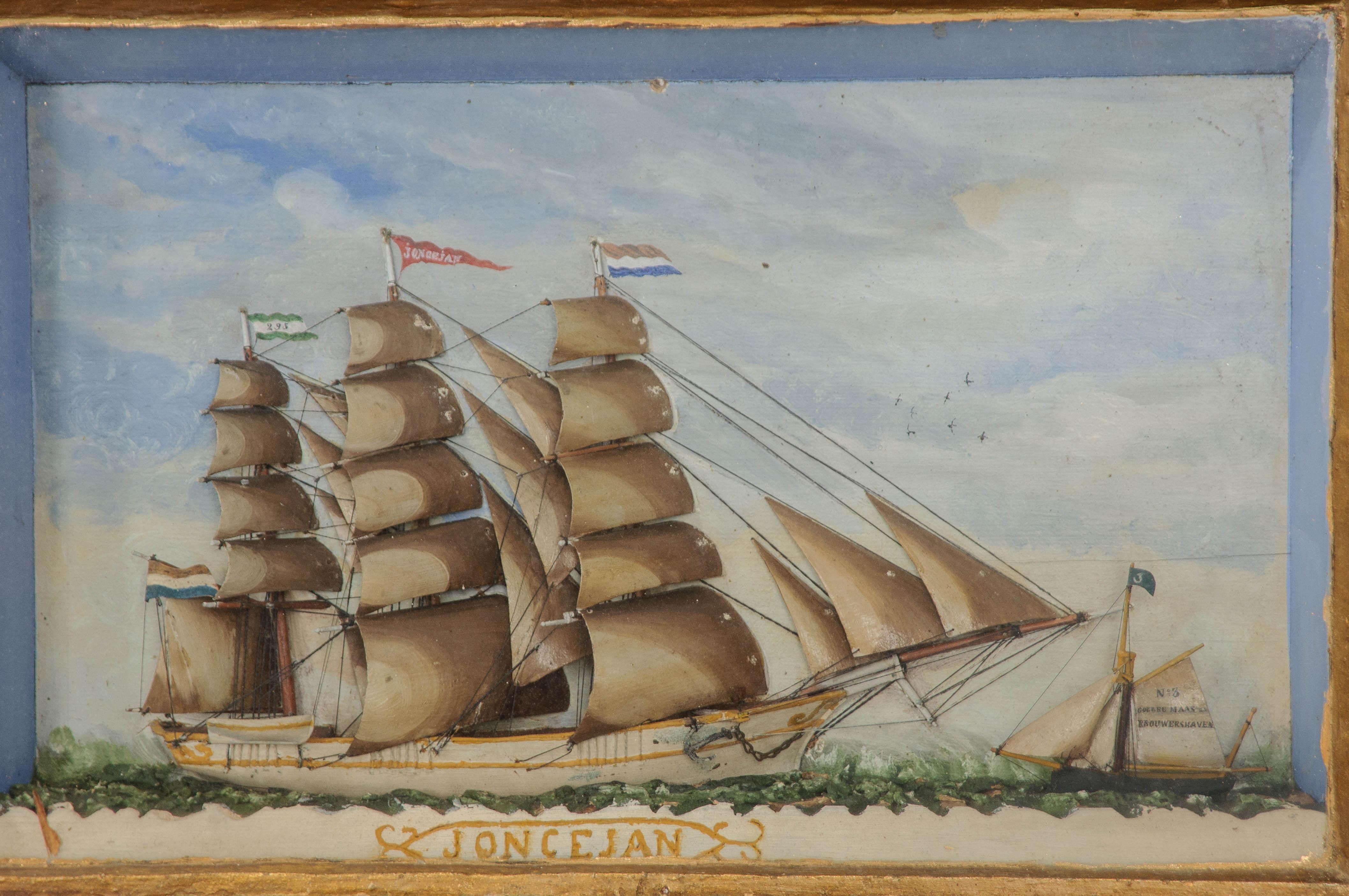Paint French 19th Century Framed Nautical Diorama