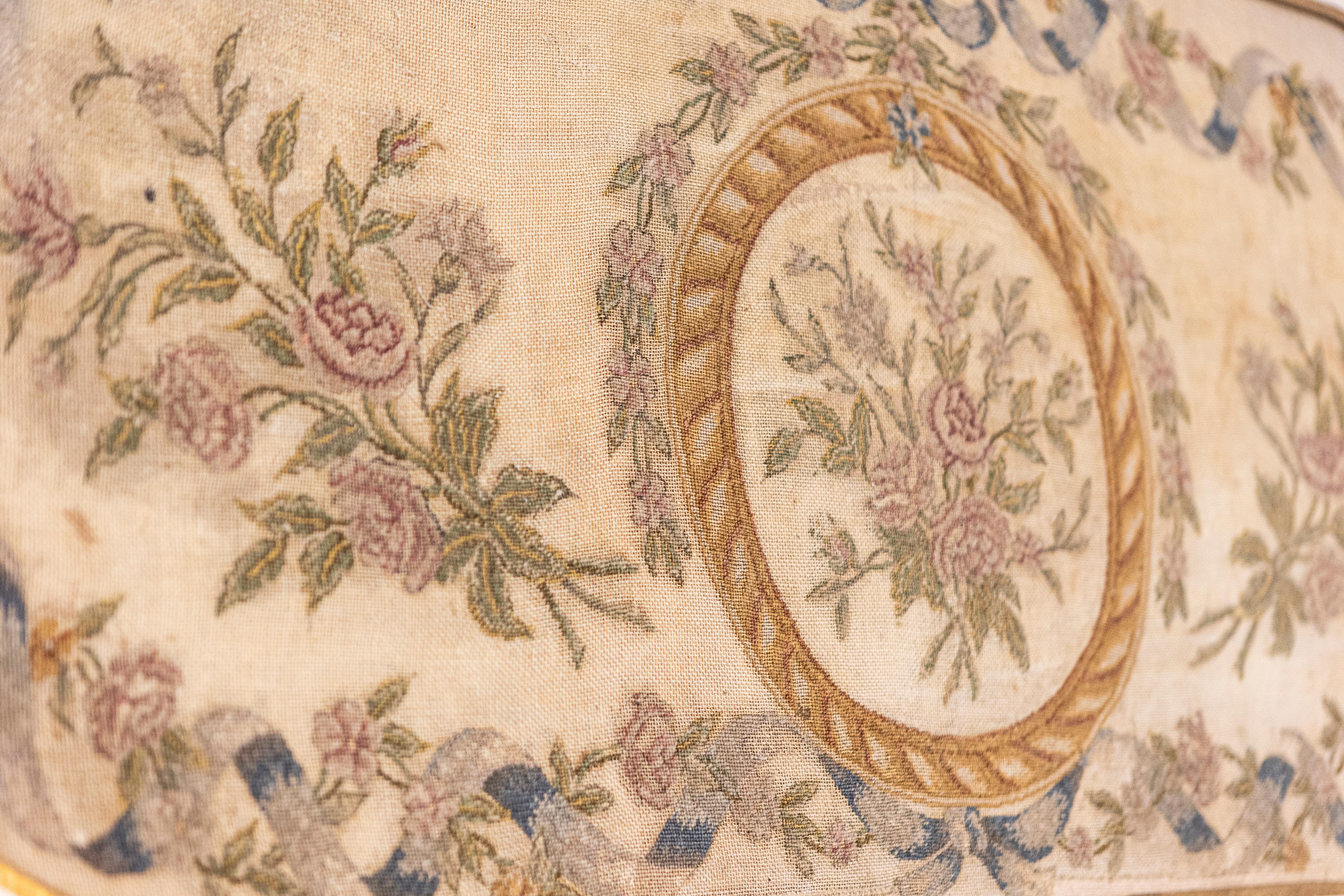 French 19th Century Framed Needlepoint Tapestry with Ribbon and Floral Décor For Sale 1
