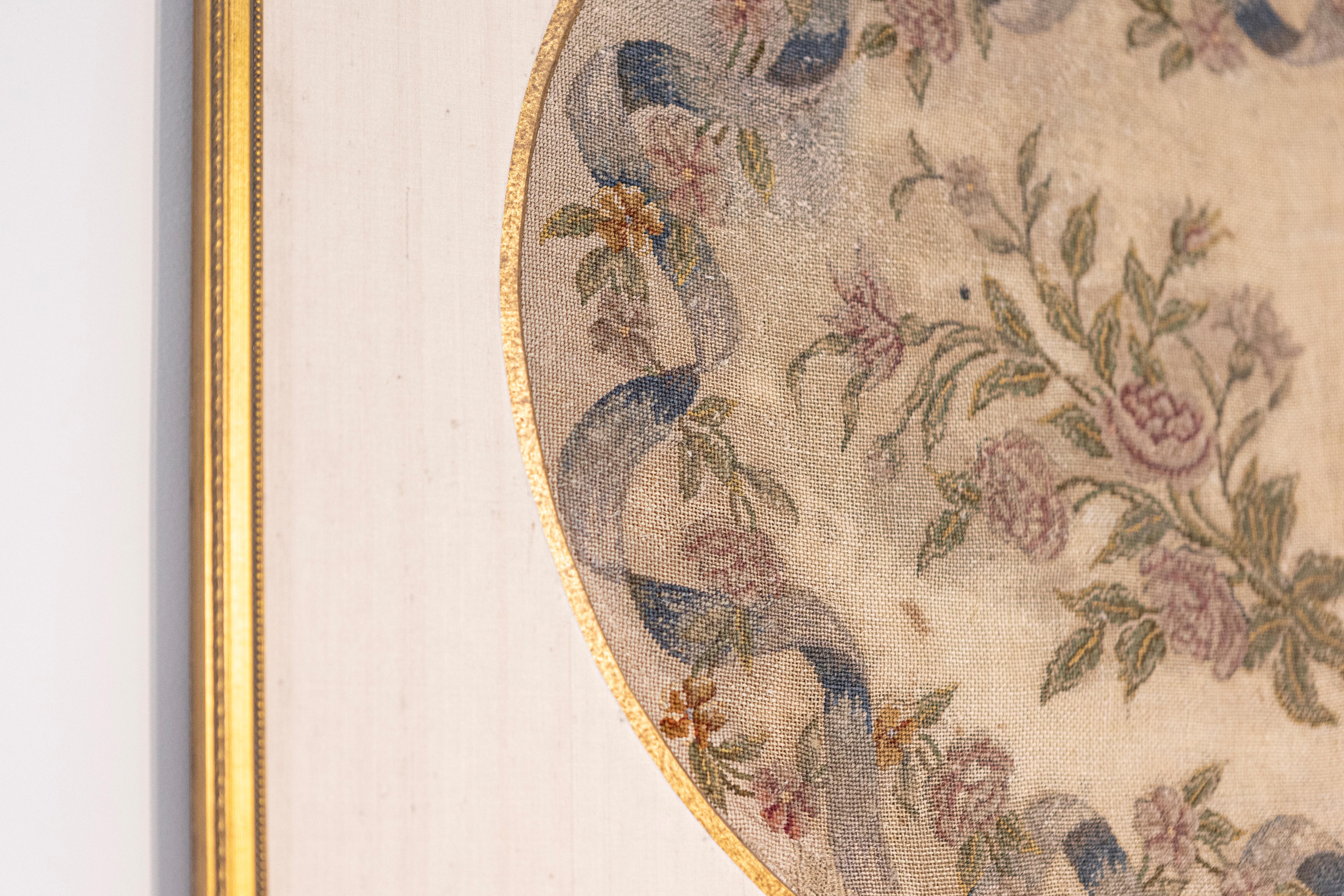 French 19th Century Framed Needlepoint Tapestry with Ribbon and Floral Décor For Sale 3