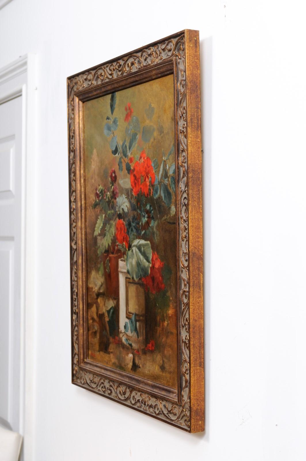 French 19th Century Framed Oil on Canvas Floral Painting Signed Murat 5