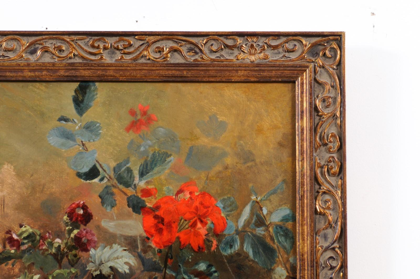 French 19th Century Framed Oil on Canvas Floral Painting Signed Murat In Good Condition In Atlanta, GA