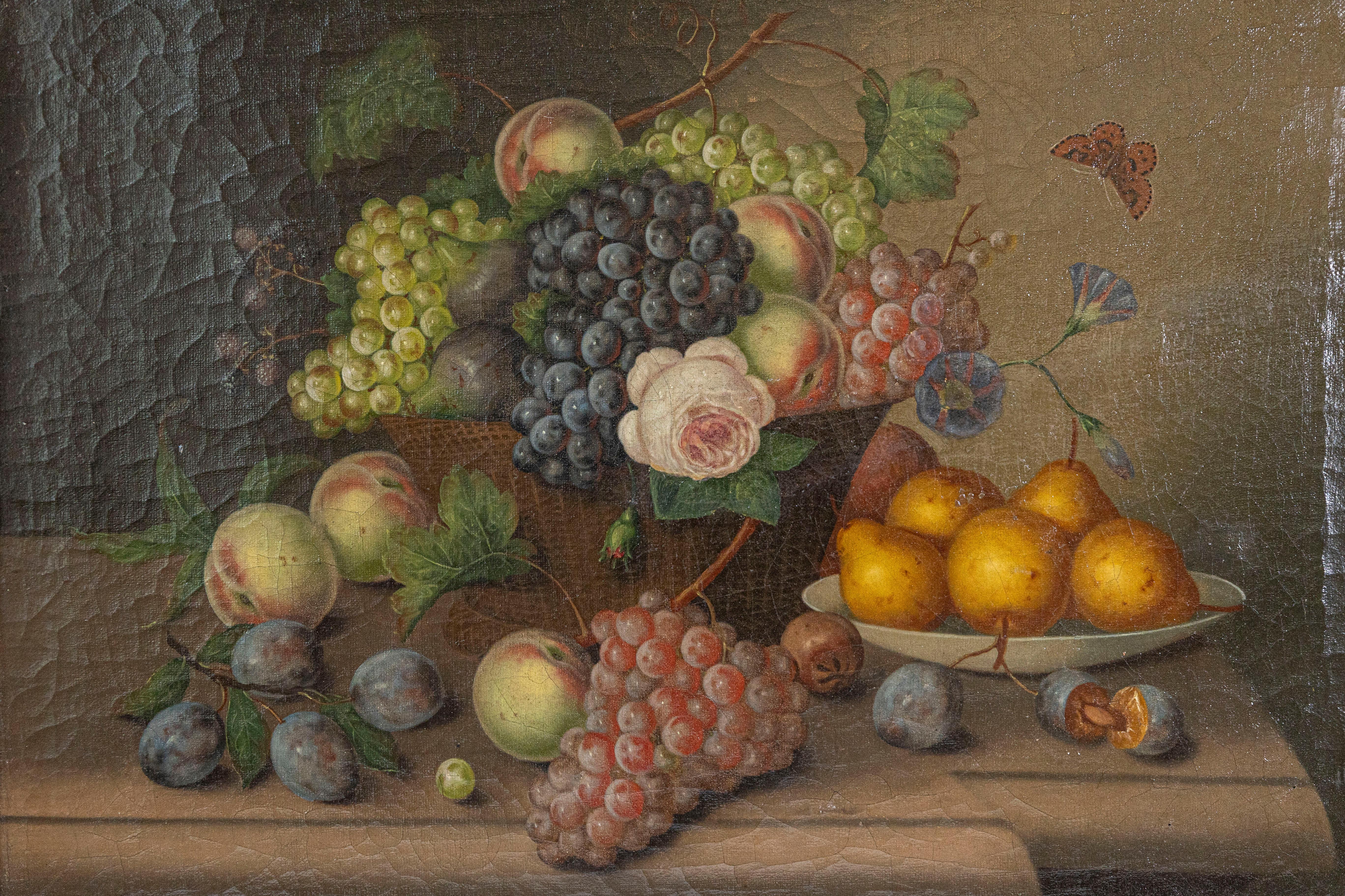 Francese Dipinto olio su tela con cornice del 19° secolo raffigurante dei frutti in vendita