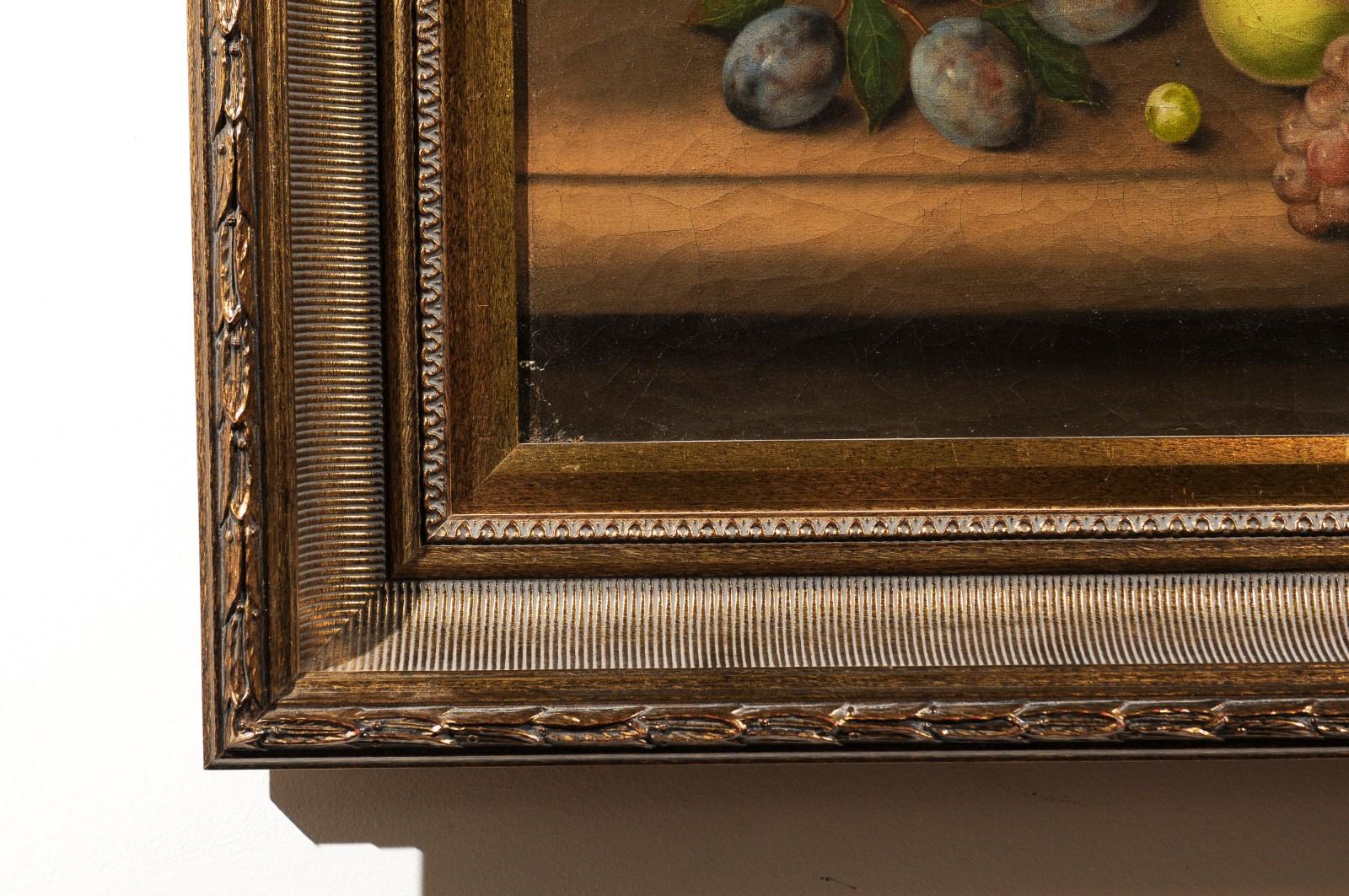 Peinture à l'huile sur toile encadrée de nature morte représentant des fruits, France, XIXe siècle en vente 1