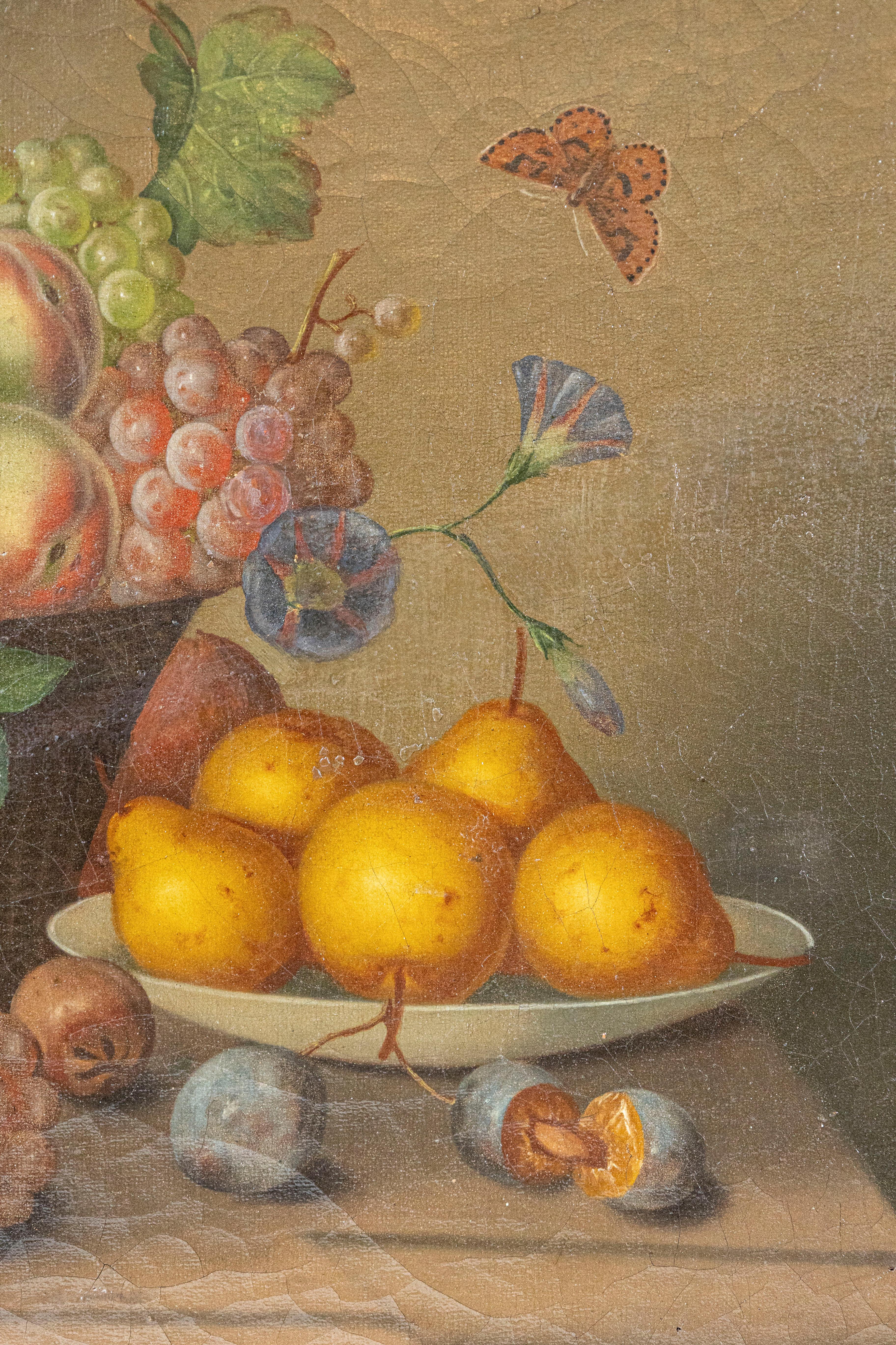 Tela Dipinto olio su tela con cornice del 19° secolo raffigurante dei frutti in vendita