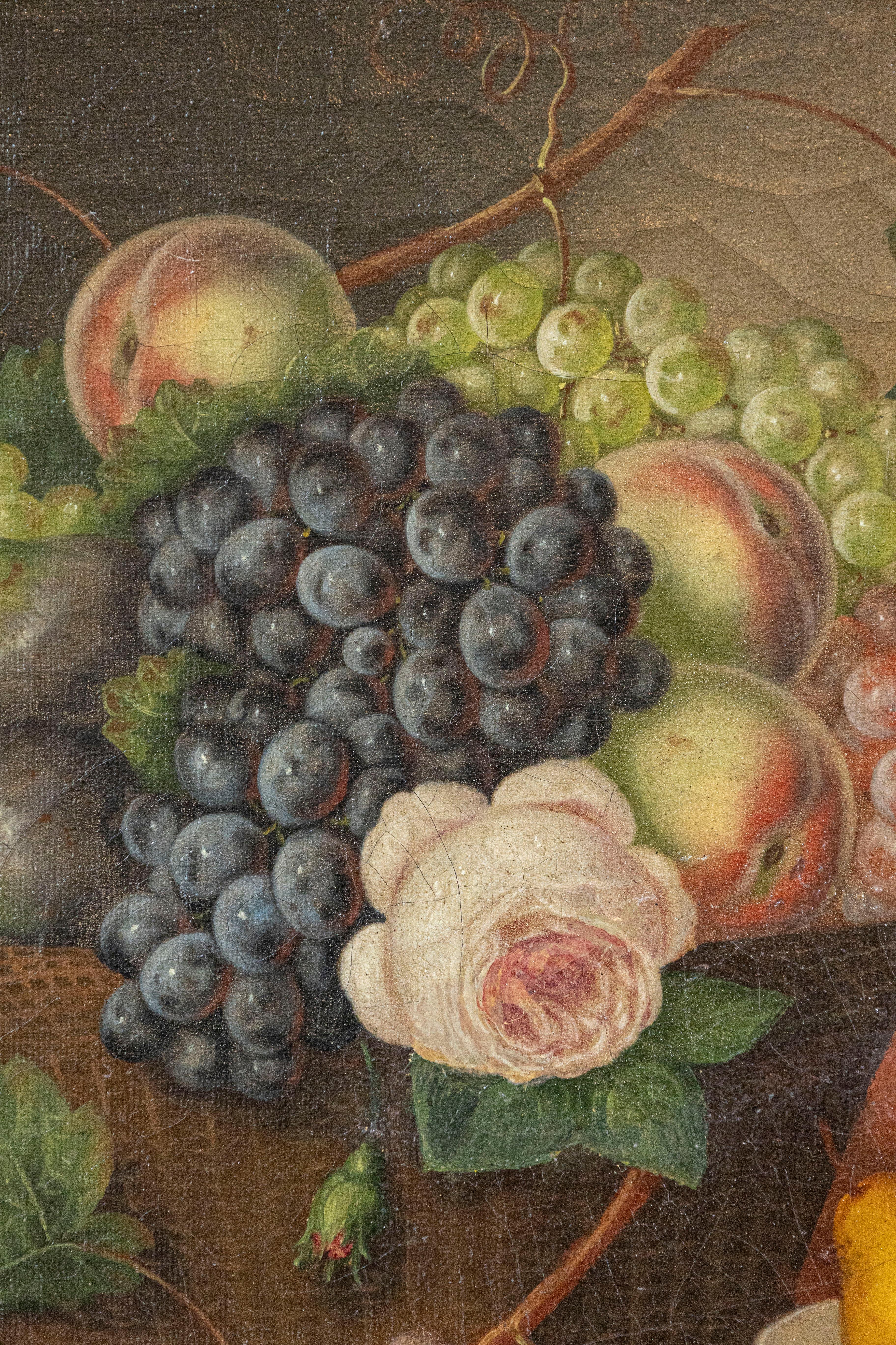 Dipinto olio su tela con cornice del 19° secolo raffigurante dei frutti in vendita 1
