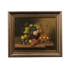 Antique French 19th Century Framed Oil on Canvas Still-Life Painting Depicting Fruits