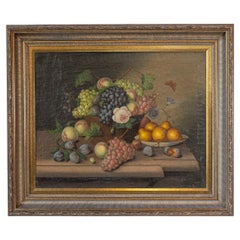 Huile sur toile encadrée du 19e siècle représentant une nature morte de fruits