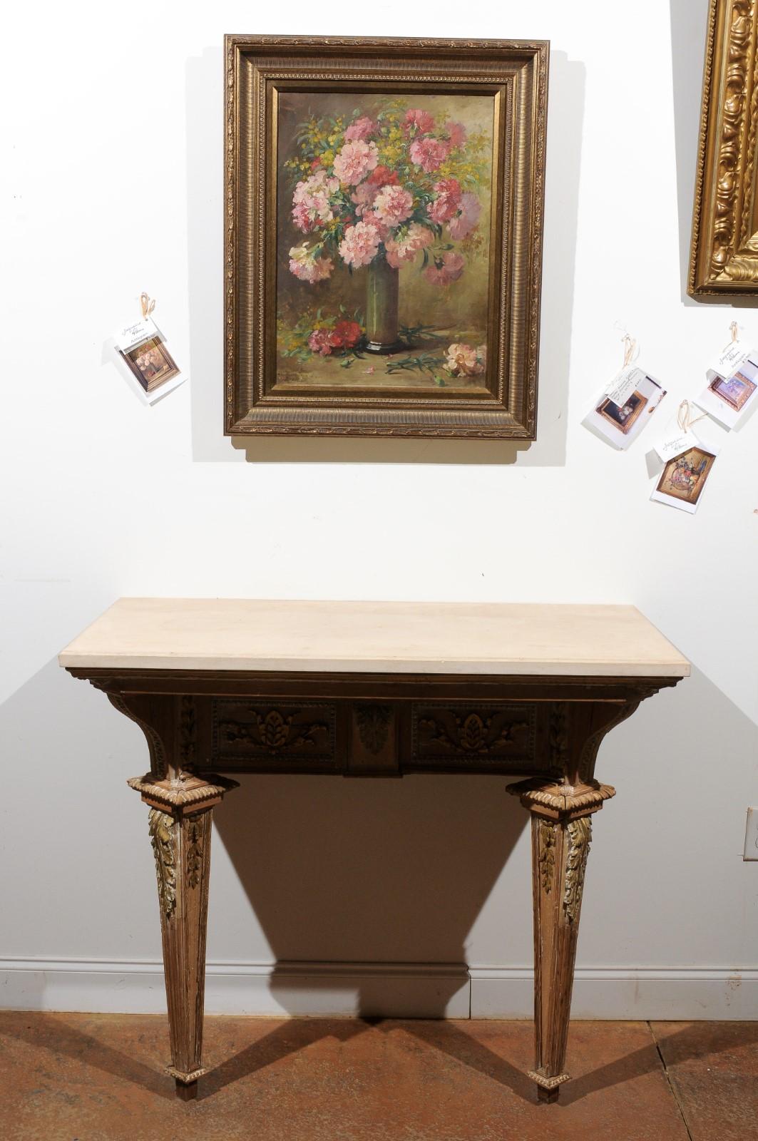 French 19th Century Framed Oil on Canvas Still-Life Painting with Pink Bouquet In Good Condition In Atlanta, GA
