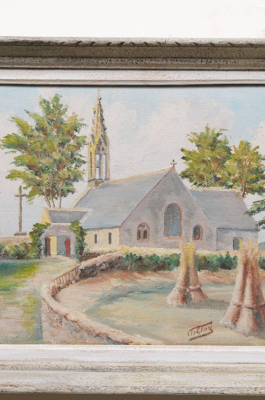 French 19th Century Framed Oil Painting of a Chapel Near Pont-Aven, Brittany 1