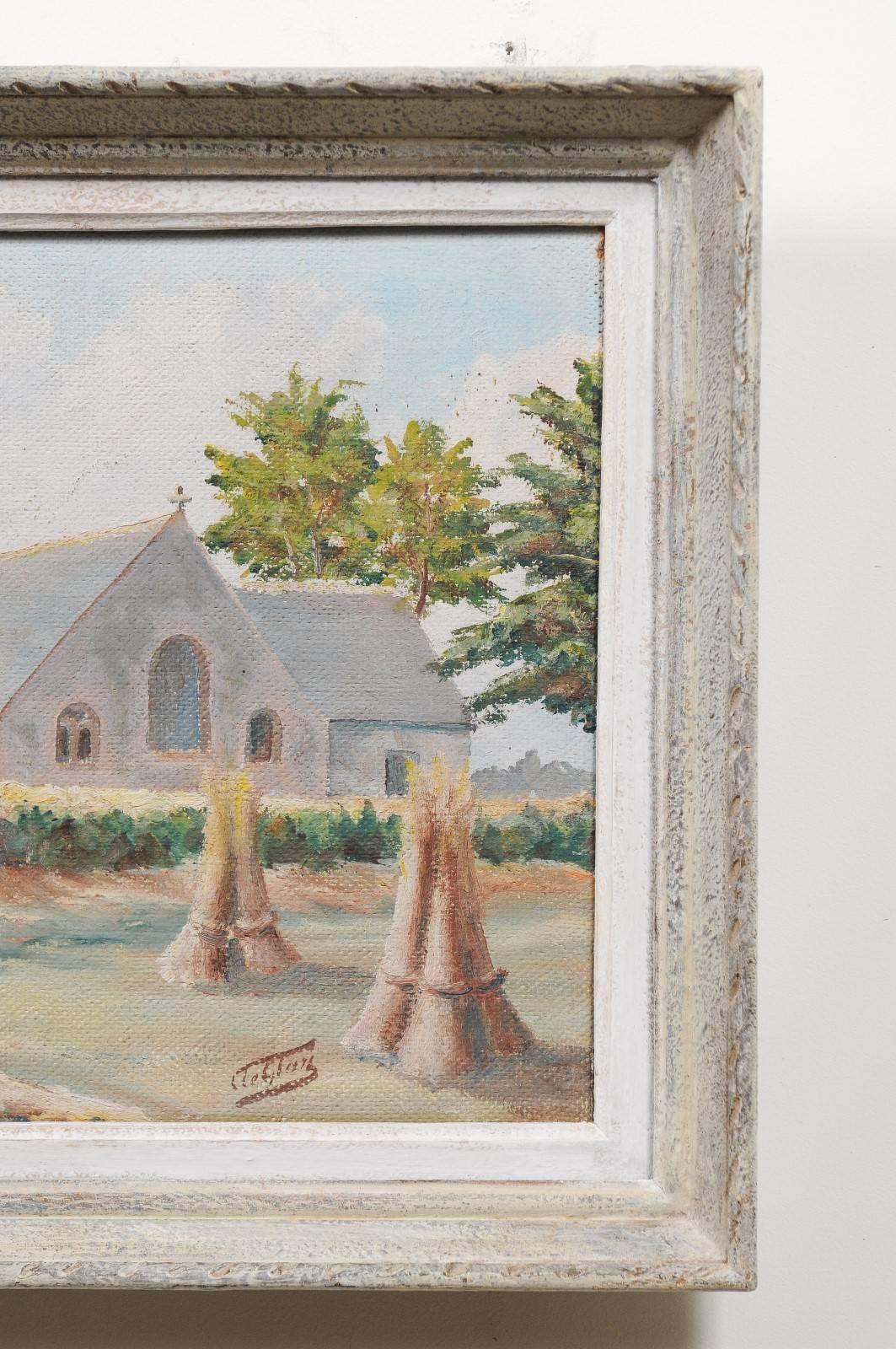 French 19th Century Framed Oil Painting of a Chapel Near Pont-Aven, Brittany 2