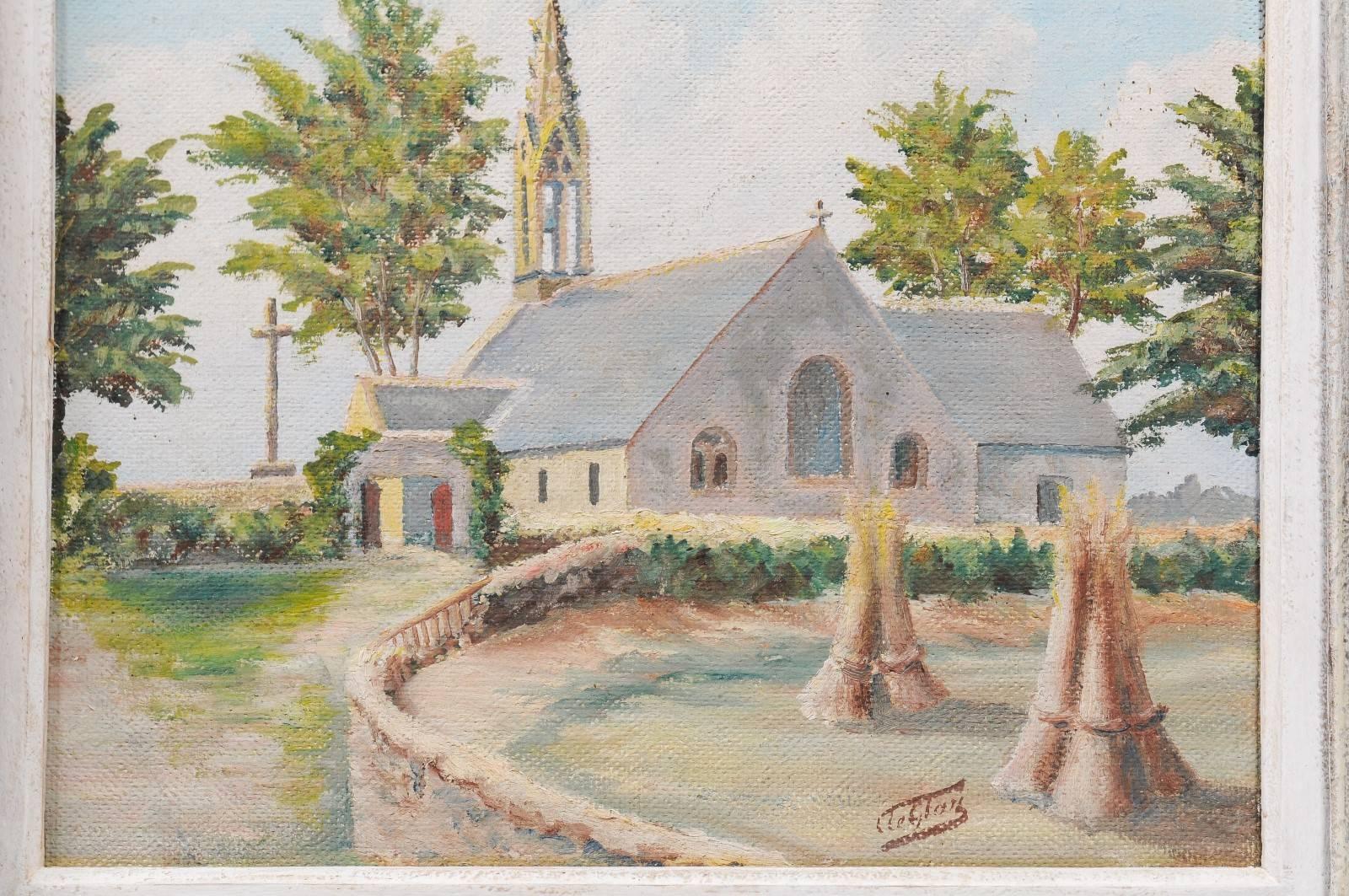 French 19th Century Framed Oil Painting of a Chapel Near Pont-Aven, Brittany 3