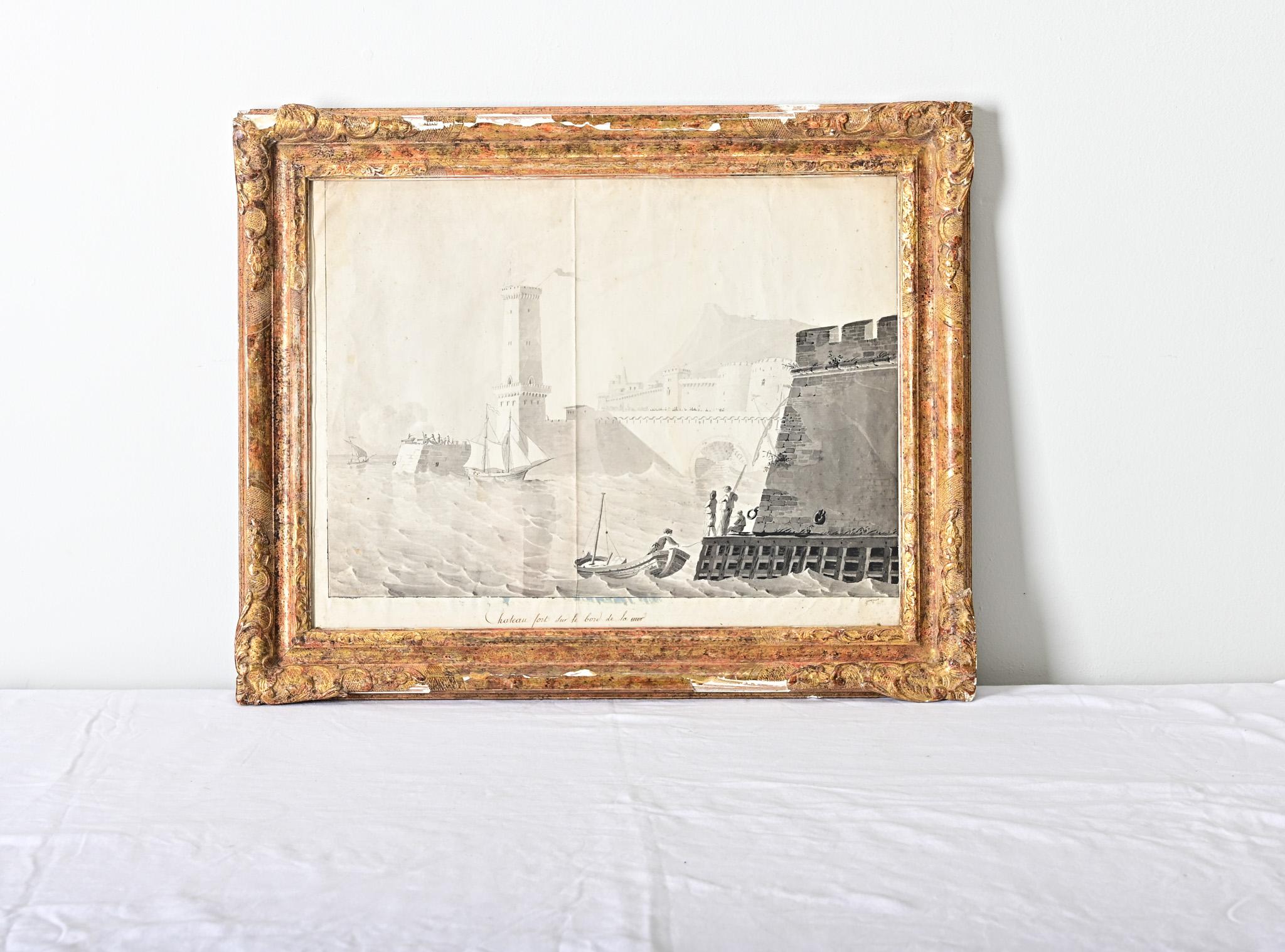 Other French 19th Century Framed Seaside Lithograph For Sale