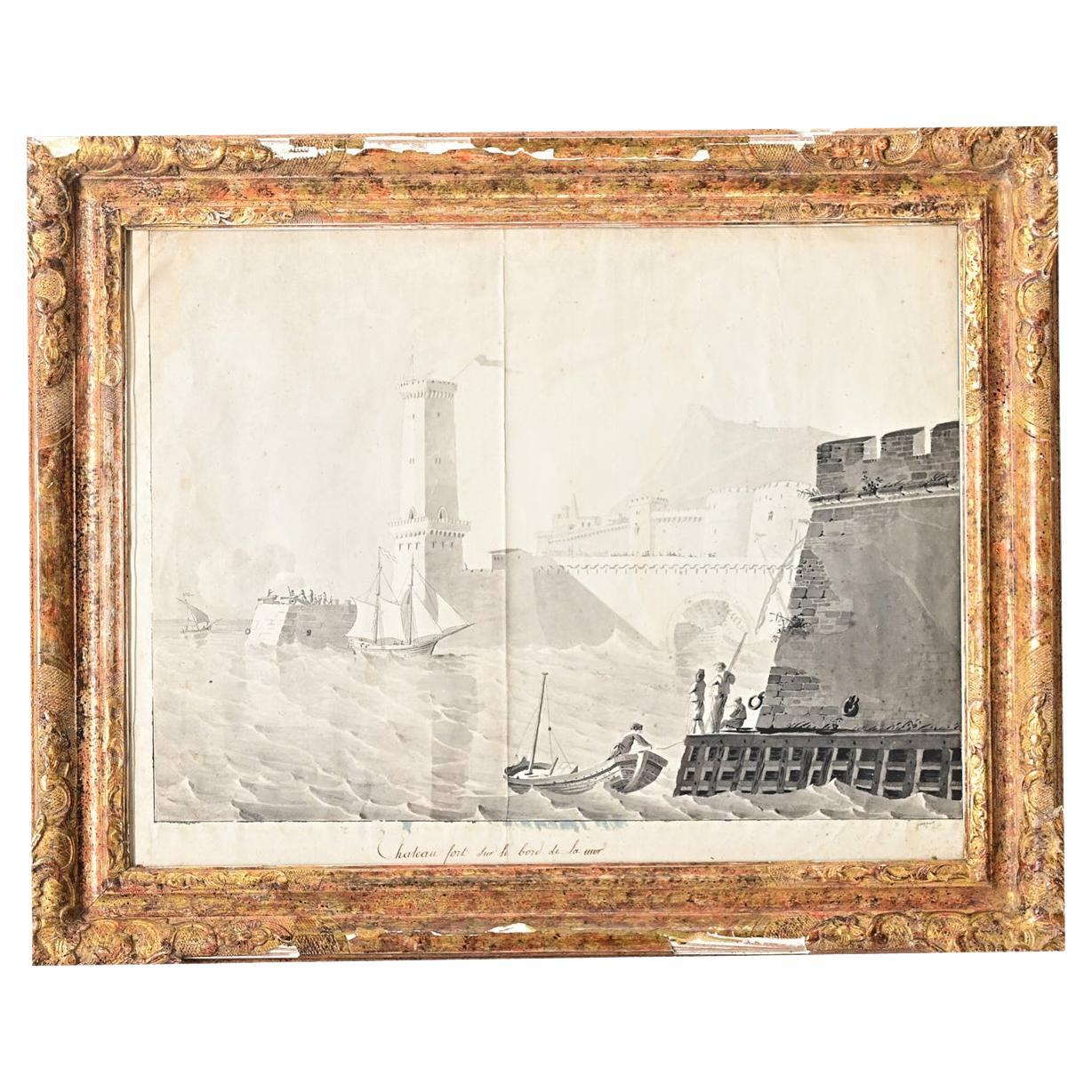 French 19th Century Framed Seaside Lithograph