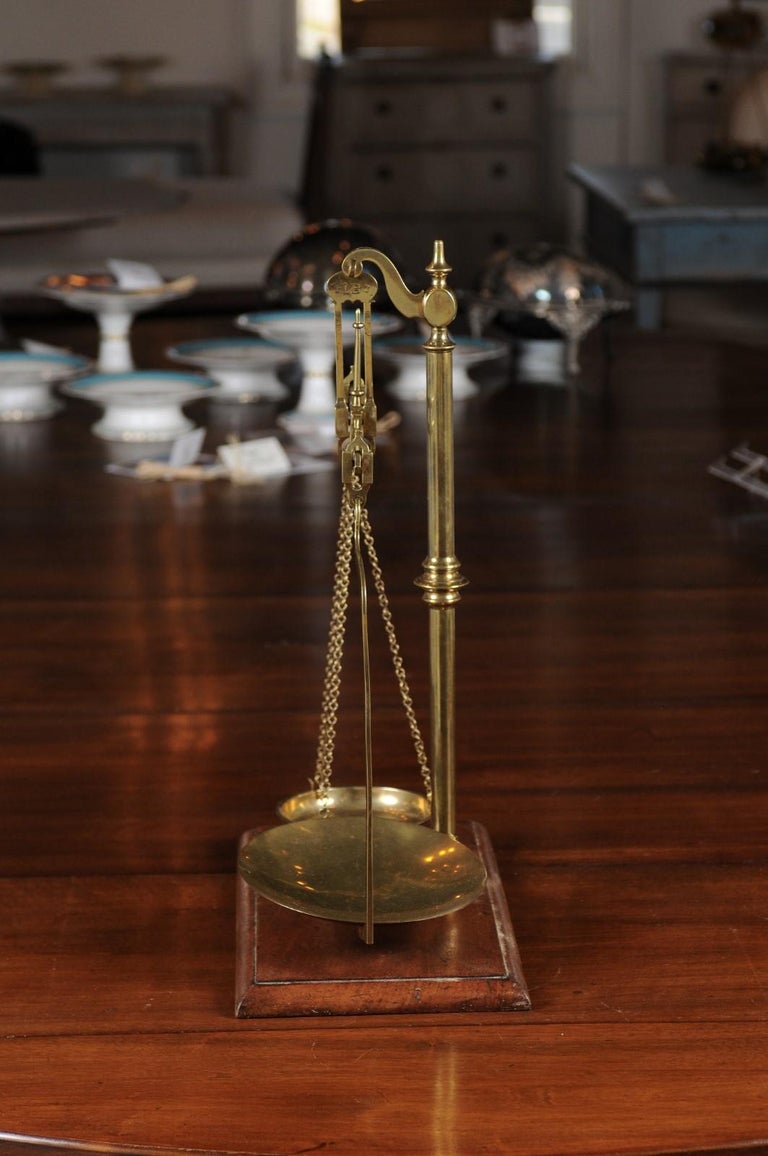 French 19th Century Freestanding Brass Tea Scale Mounted on Wooden Base ...