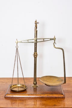 French 19th Century Freestanding Brass Tea Scale Mounted on Wooden Base