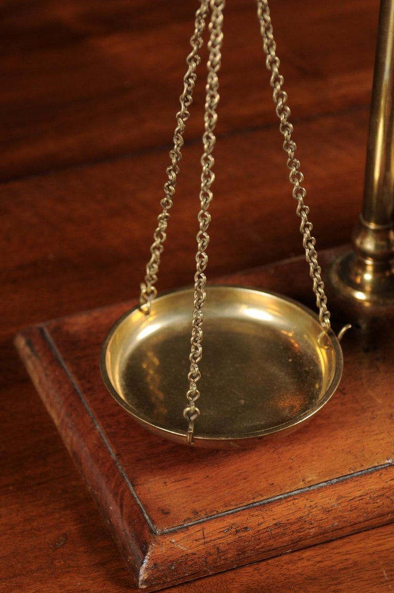 French 19th Century Freestanding Brass Tea Scale Mounted on Wooden Base ...