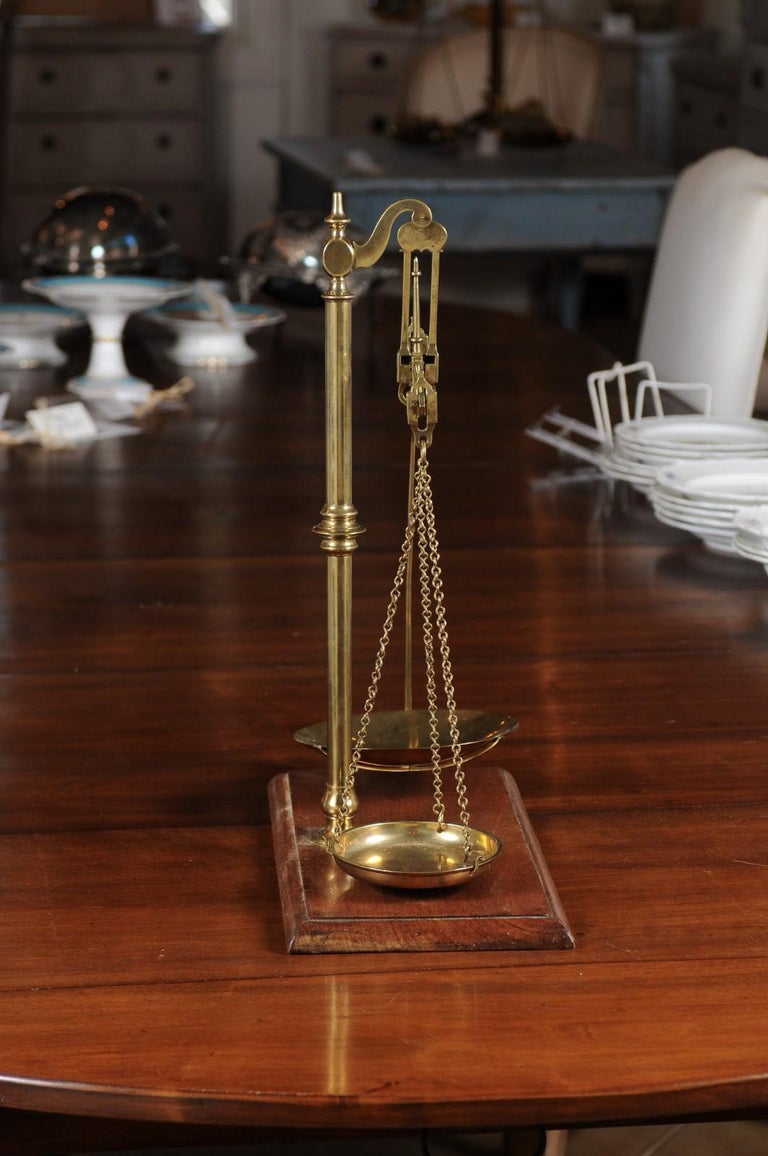 French 19th Century Freestanding Brass Tea Scale Mounted on Wooden Base ...