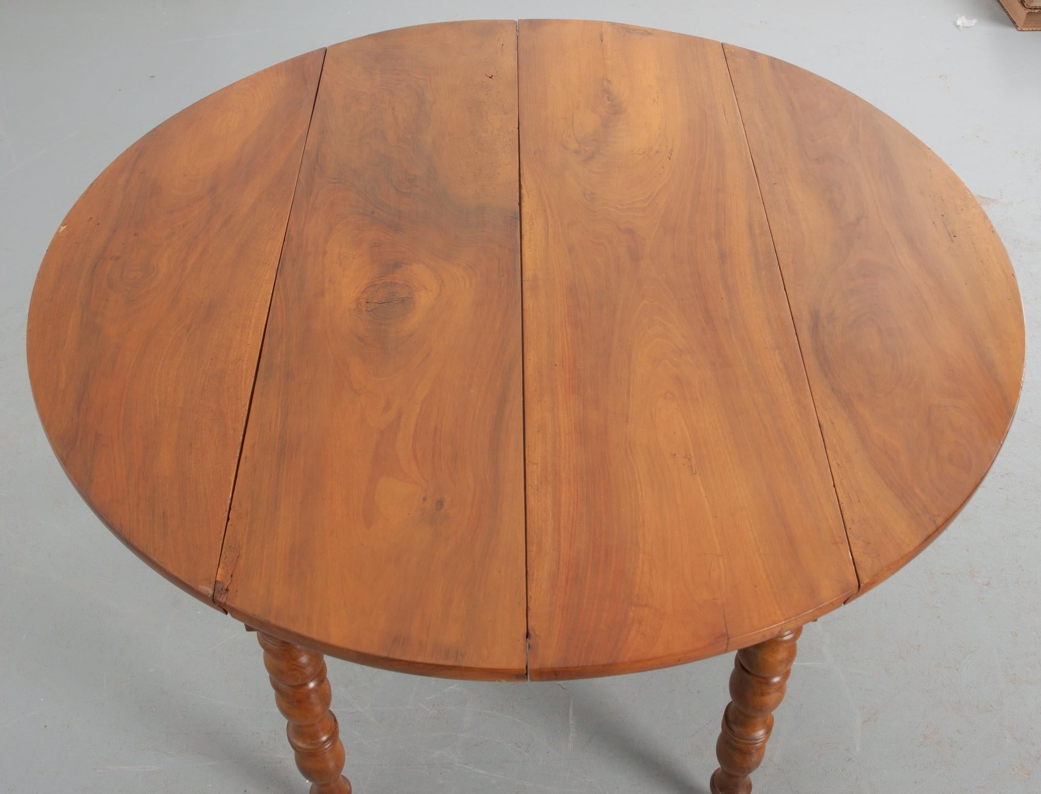 Carved French 19th Century Fruitwood Drop Leaf Table