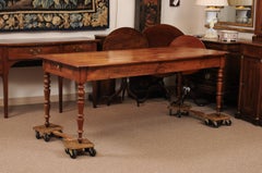 French 19th Century Fruitwood Farm Table with Turned Legs
