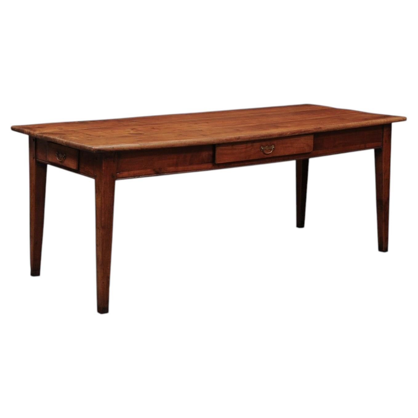 French 19th Century Fruitwood Farm Table / Writing Table with 1 Drawer