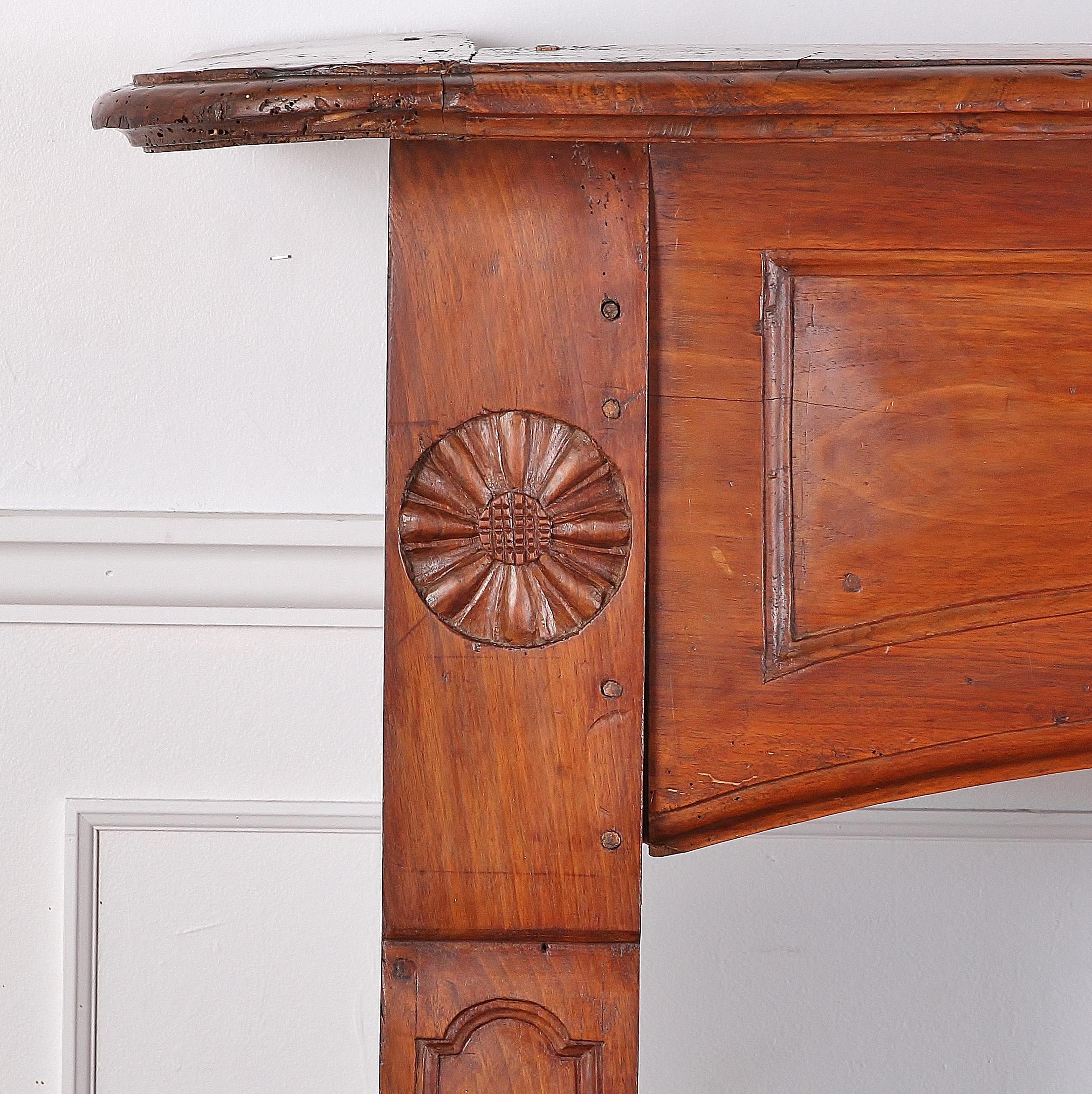 Hand-Carved French 19th Century Fruitwood Mantle