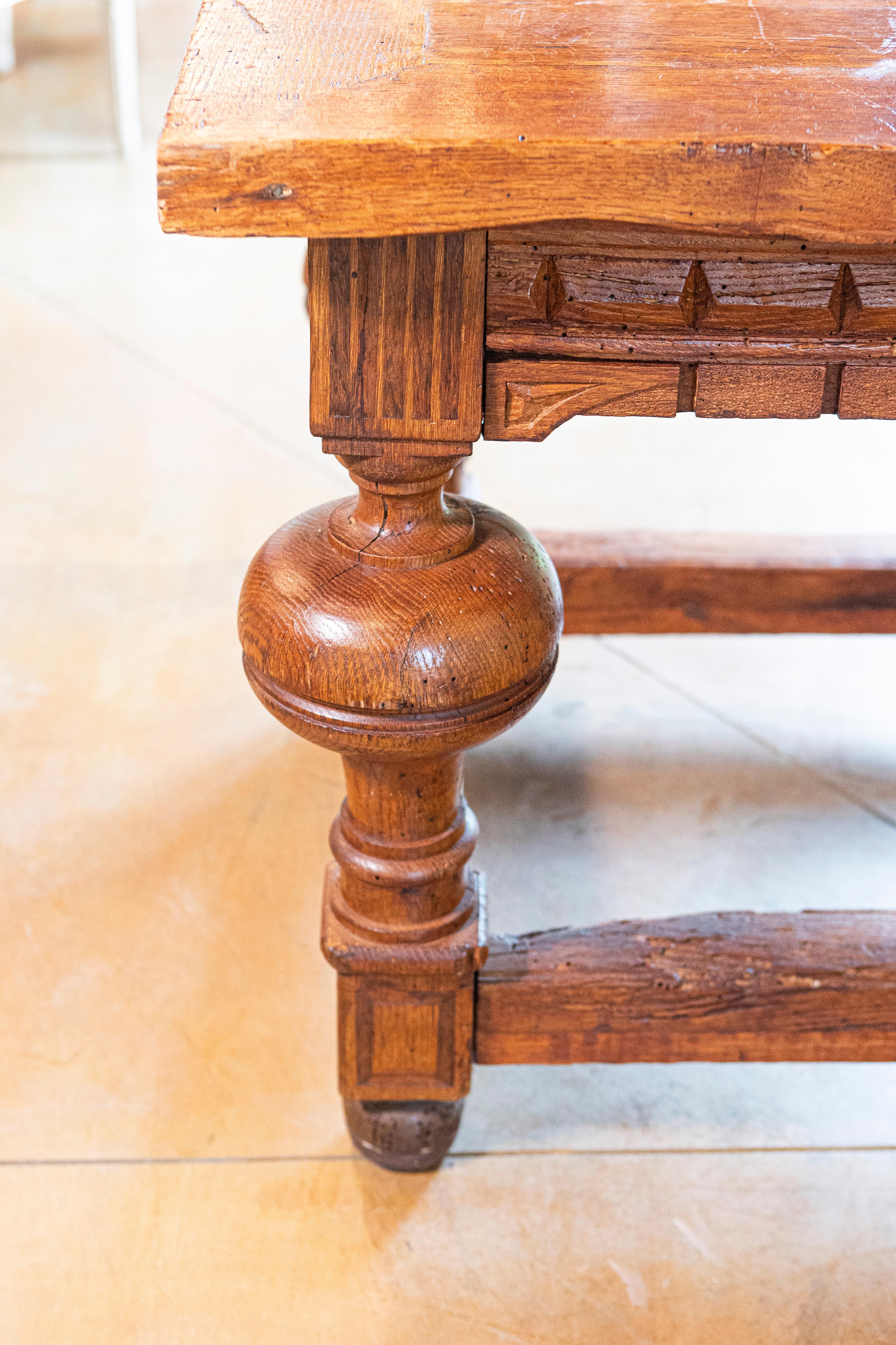 French 19th Century Fruitwood Side Table with Hand Carved Apron and Bulbous Legs 7