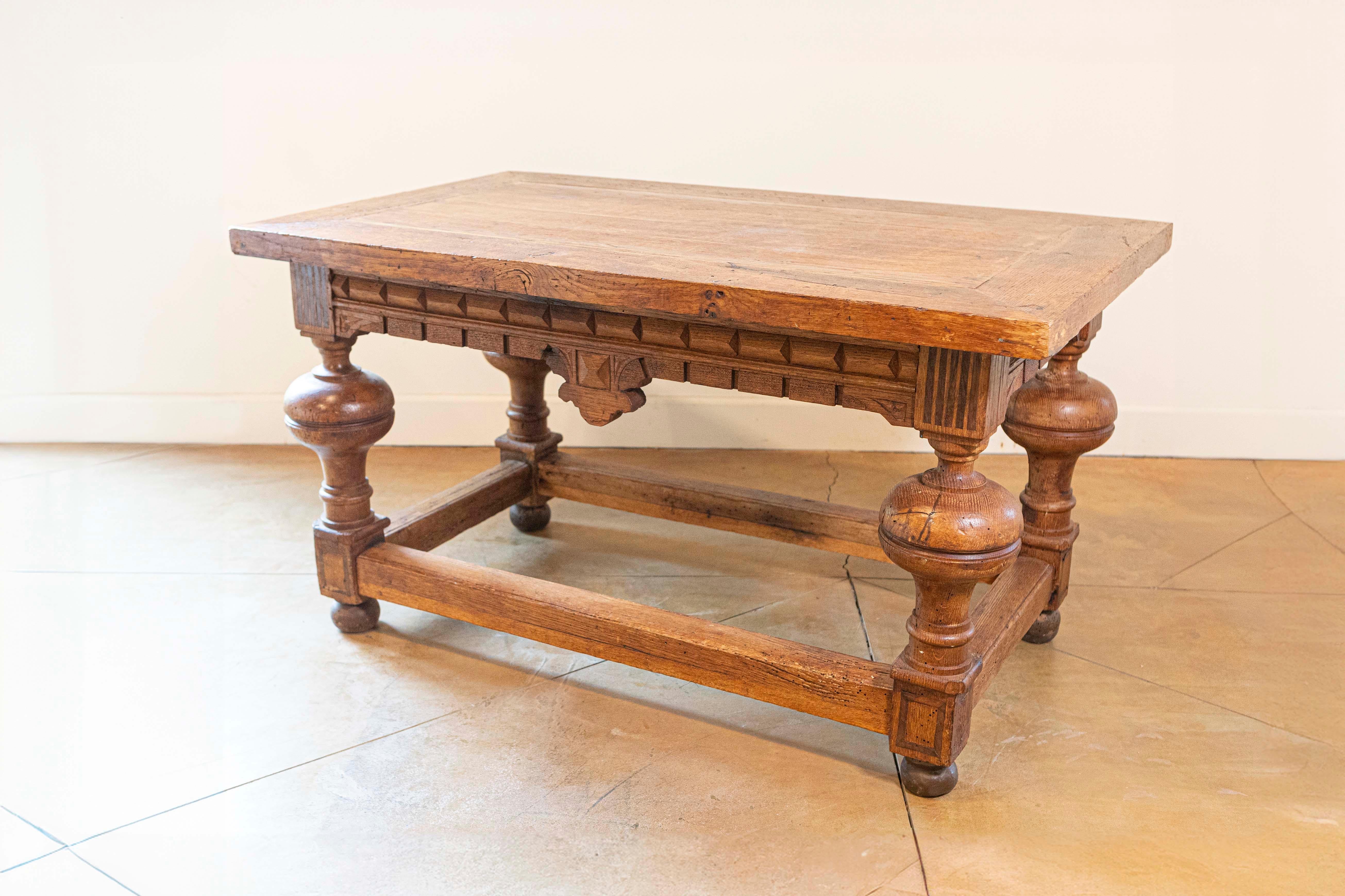 French 19th Century Fruitwood Side Table with Hand Carved Apron and Bulbous Legs In Good Condition In Atlanta, GA