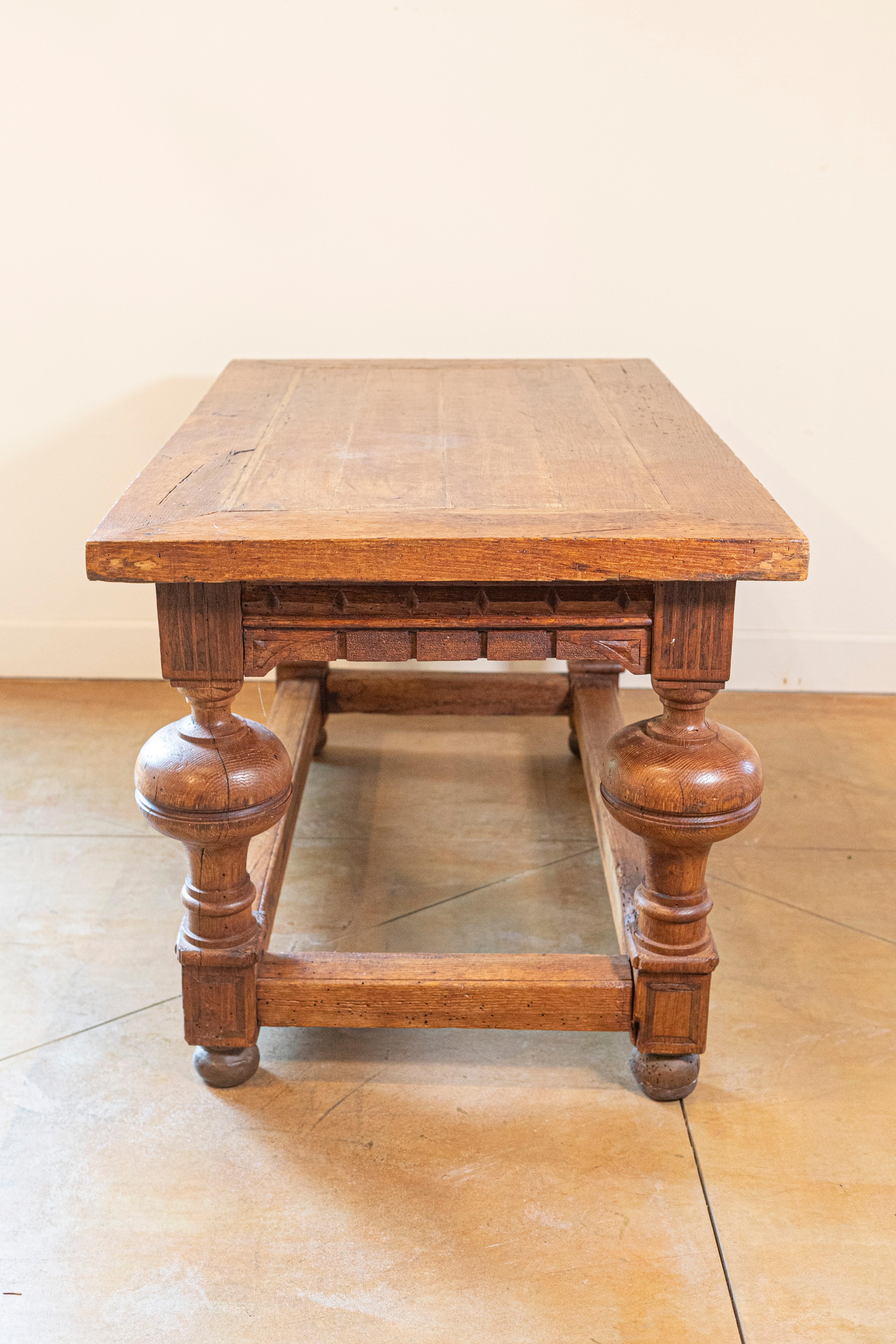 French 19th Century Fruitwood Side Table with Hand Carved Apron and Bulbous Legs 1