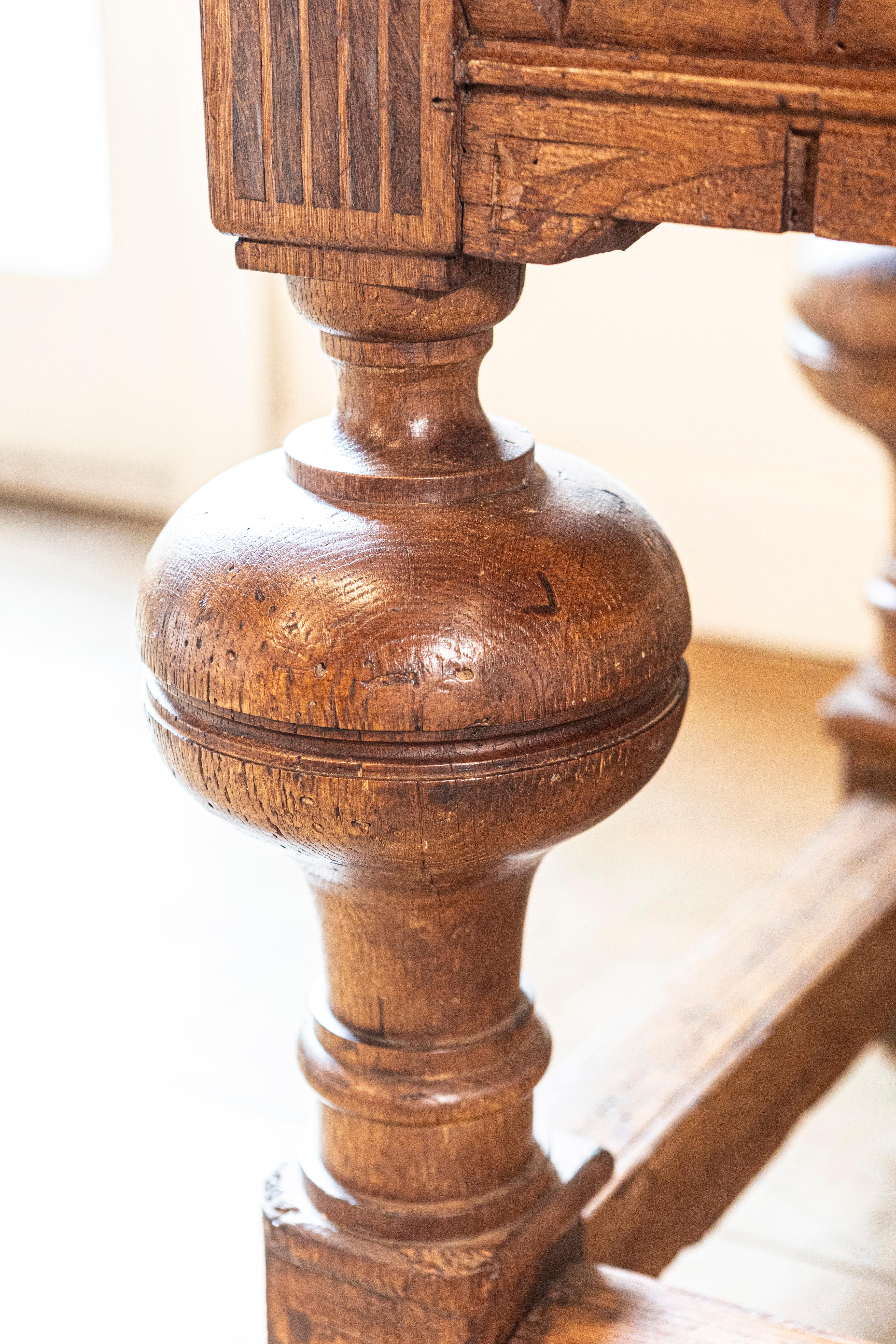French 19th Century Fruitwood Side Table with Hand Carved Apron and Bulbous Legs 3
