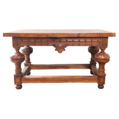Used French 19th Century Fruitwood Side Table with Hand Carved Apron and Bulbous Legs