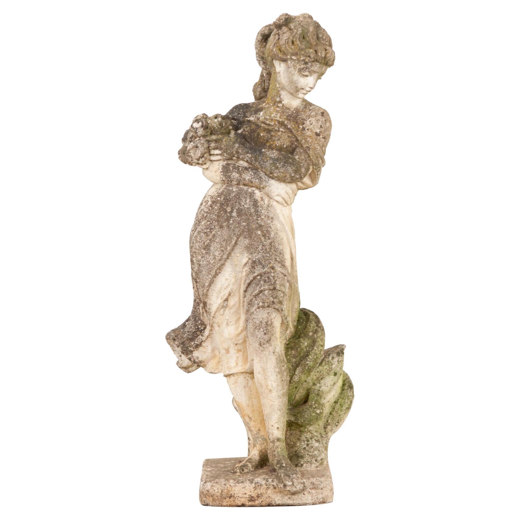 French 19th Century Garden Statue of a Maiden For Sale