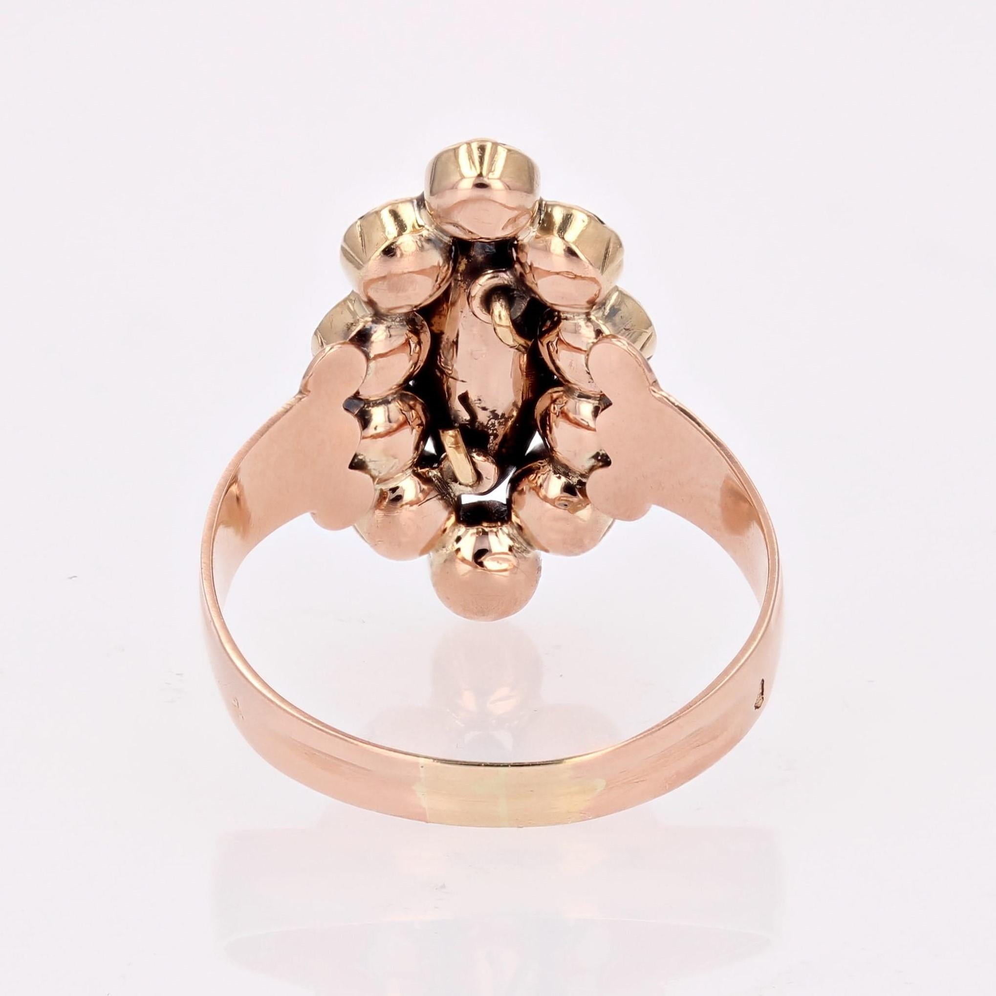 French 19th Century Garnet 18 Karat Rose Gold Marquise Ring For Sale 7
